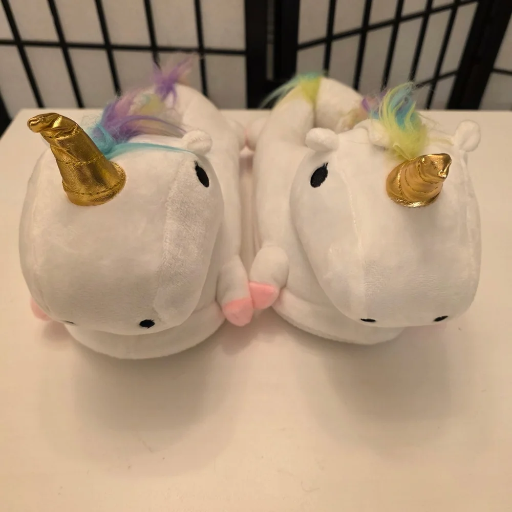 Like New ~ Sharplace Women's White Unicorn Plush Light Up Slippers ~ Sz 4.5-10 - Picture 3 of 11